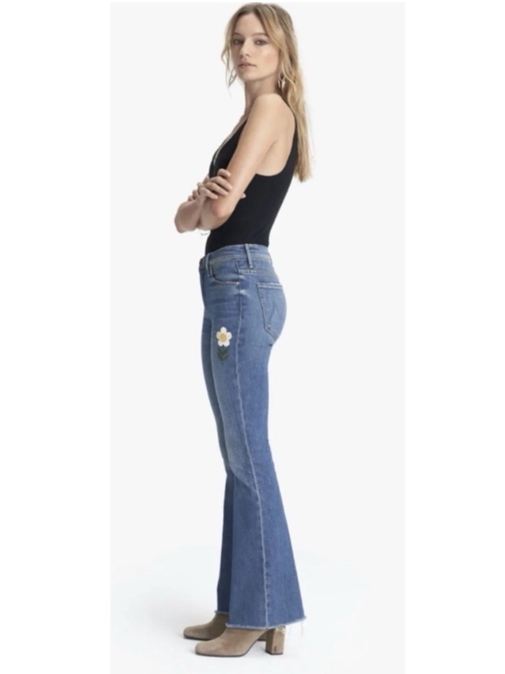 MOTHER Embroidered Weekender Fray Jeans